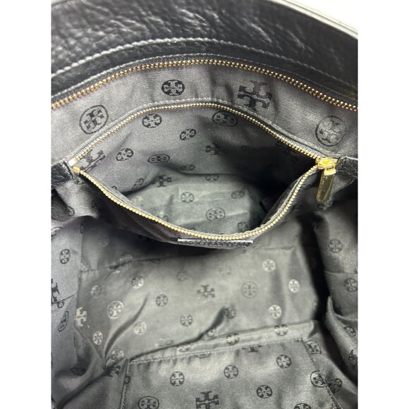 Tory Burch Meyer Plaque Pebbled Leather Tote Bag in Black - Picture 6 of 11